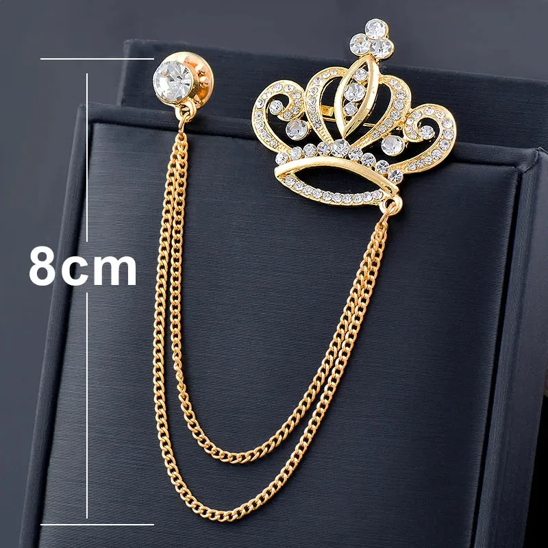 Elegant Crown Multicolor Brooch Rose Gold Silver Color Red Blue Zircon Brooches For Women