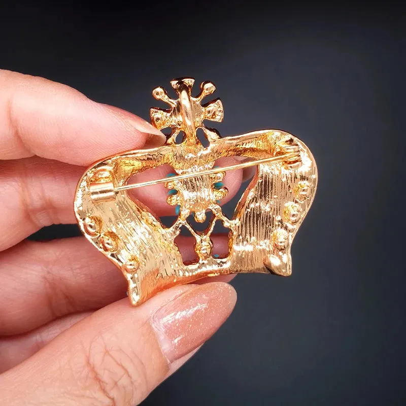 Elegant Crown Multicolor Brooch Rose Gold Silver Color Red Blue Zircon Brooches For Women