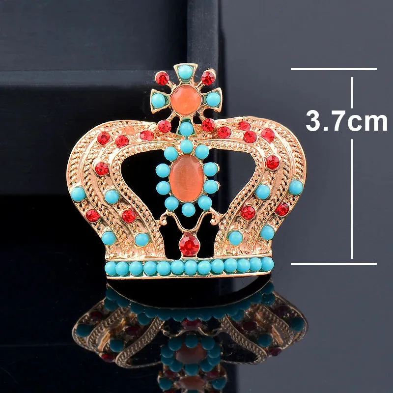Elegant Crown Multicolor Brooch Rose Gold Silver Color Red Blue Zircon Brooches For Women