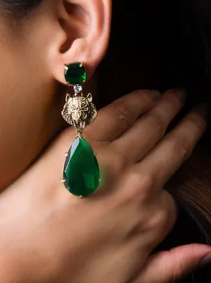 Emerald Green Lion Motif Earrings