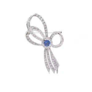 Estate Platinum Diamond and Ceylon Sapphire Pin