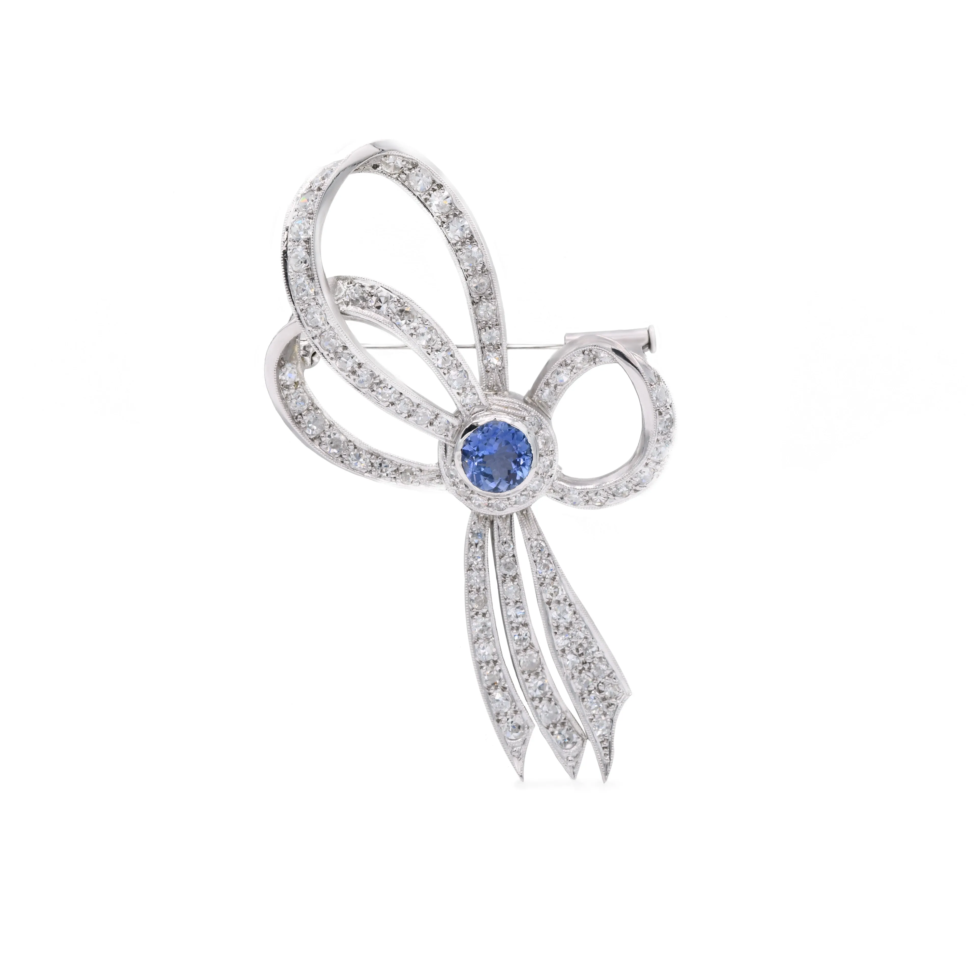 Estate Platinum Diamond and Ceylon Sapphire Pin