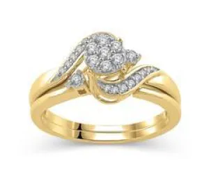 EternalDia 1/4 Cttw composite Diamond Wrap Bypass Engagement Bridal Ring Set in 10K Yellow Gold (IJ/I3)