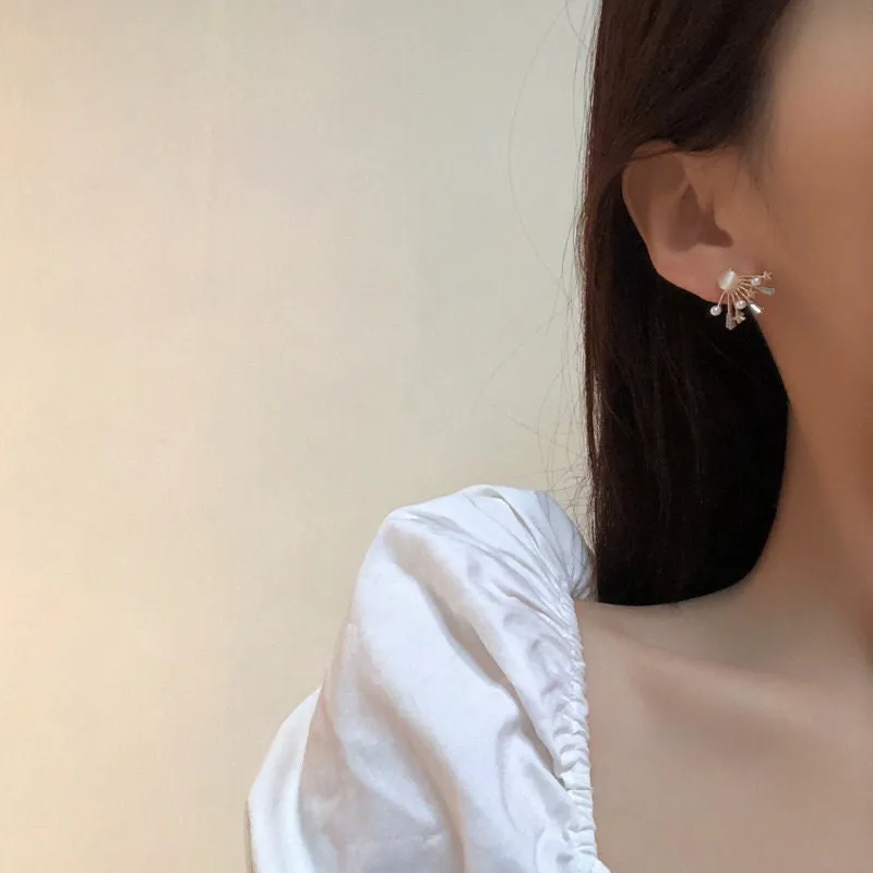 Fan pearl earrings, gold earrings, opal earrings, dainty earrings