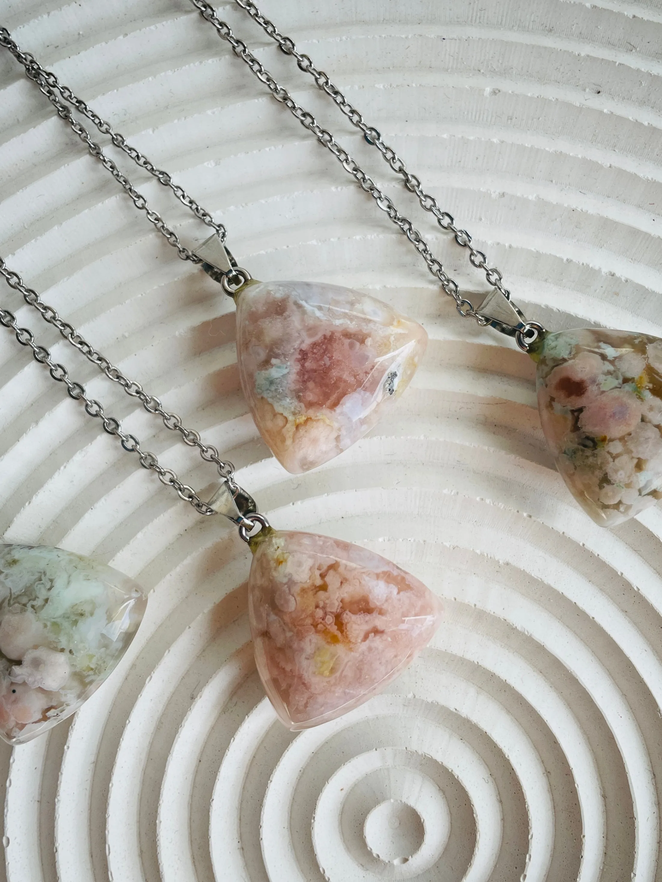 Flower Agate Pendant on Silverplate Chain