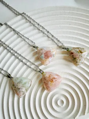 Flower Agate Pendant on Silverplate Chain