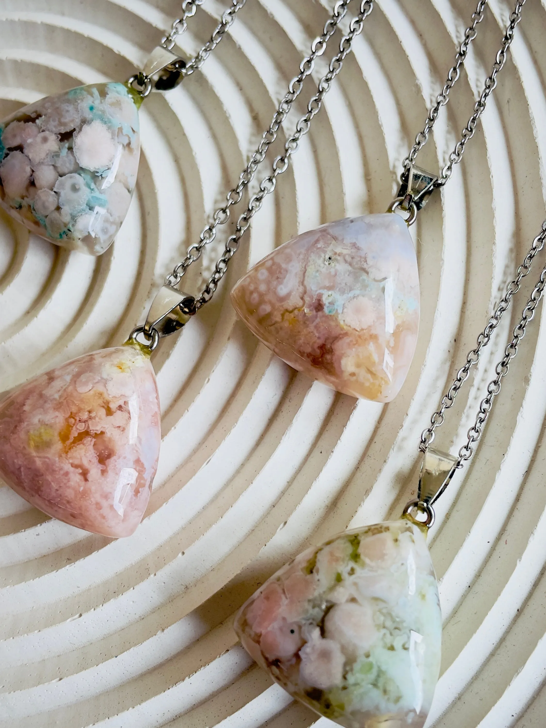 Flower Agate Pendant on Silverplate Chain