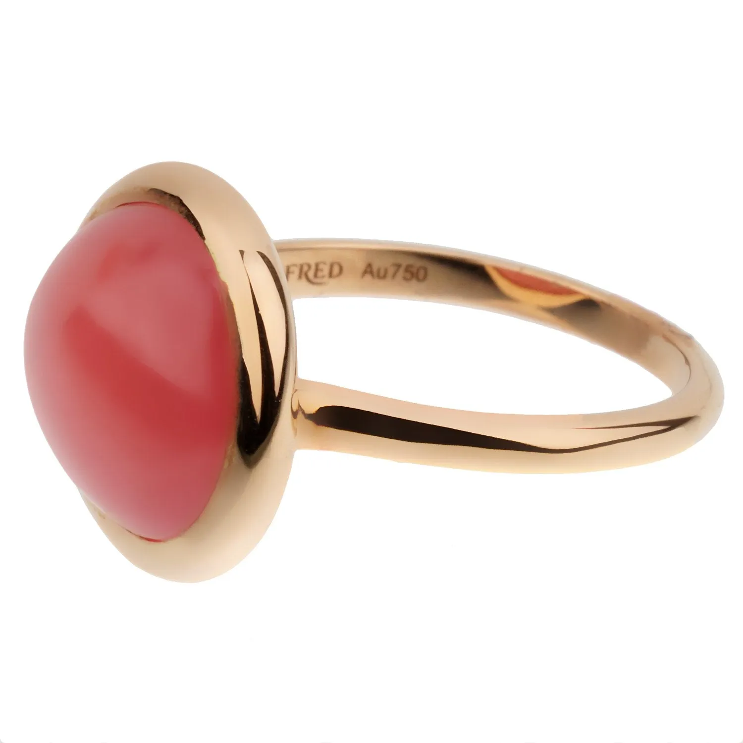 Fred of Paris 7ct Cabochon Rhodochrosite 18k Rose Gold Cocktail Ring Size 5 3/4