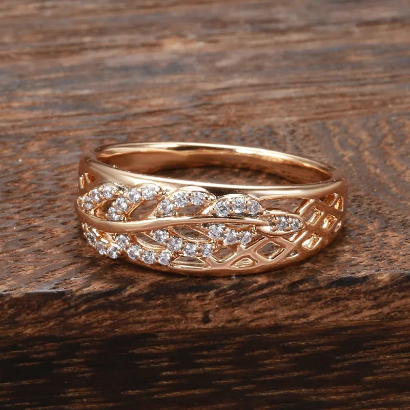 Full Hollow Design 585 Gold Color Zircon Rings