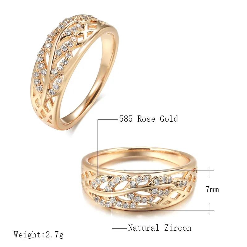 Full Hollow Design 585 Gold Color Zircon Rings