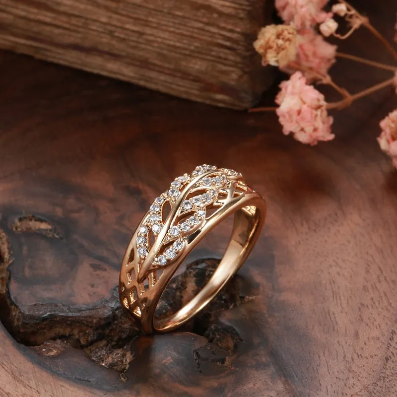 Full Hollow Design 585 Gold Color Zircon Rings