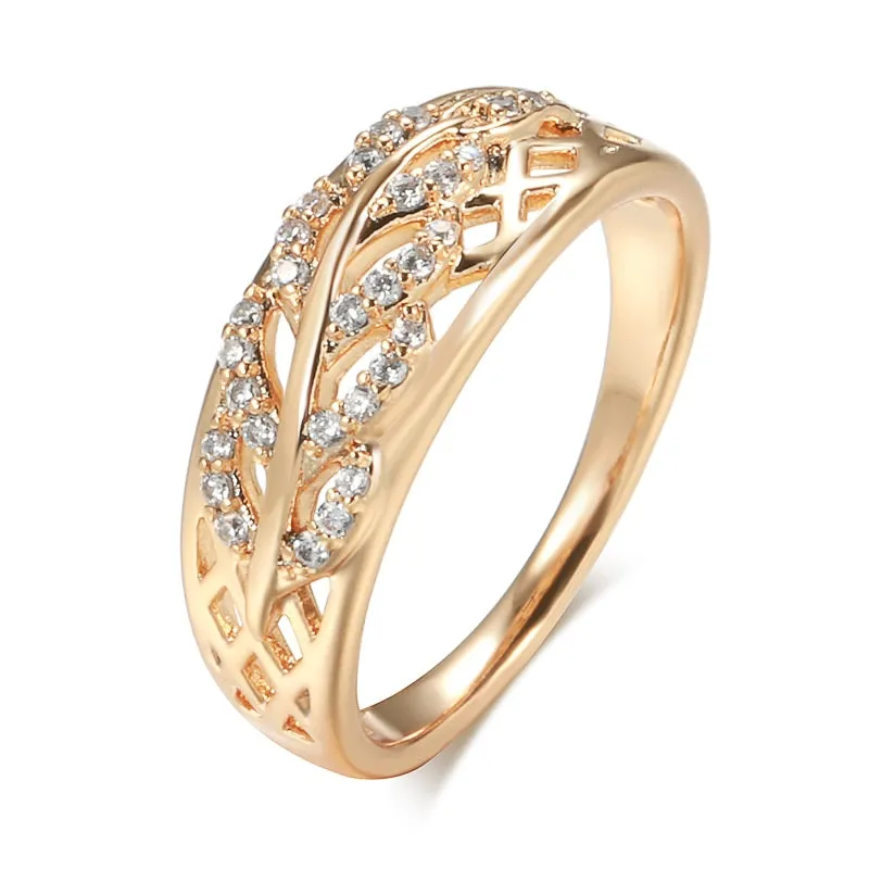 Full Hollow Design 585 Gold Color Zircon Rings