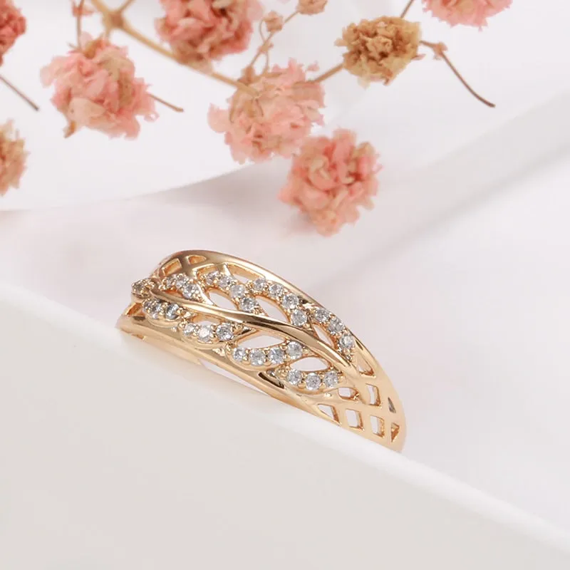 Full Hollow Design 585 Gold Color Zircon Rings