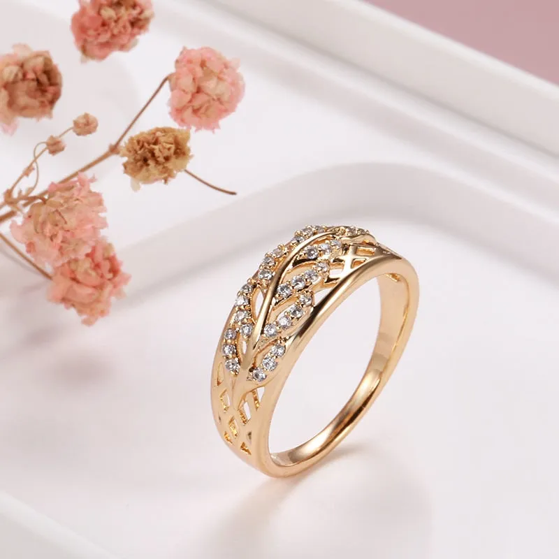 Full Hollow Design 585 Gold Color Zircon Rings