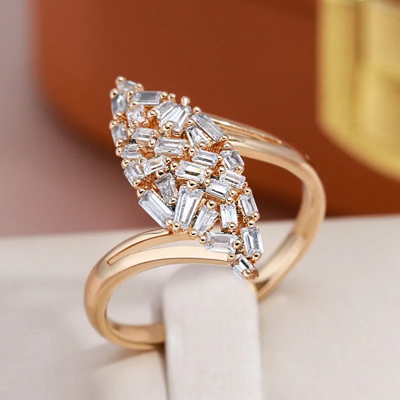 Full Square Zircon Inlay 585 Gold Color Rings for Women
