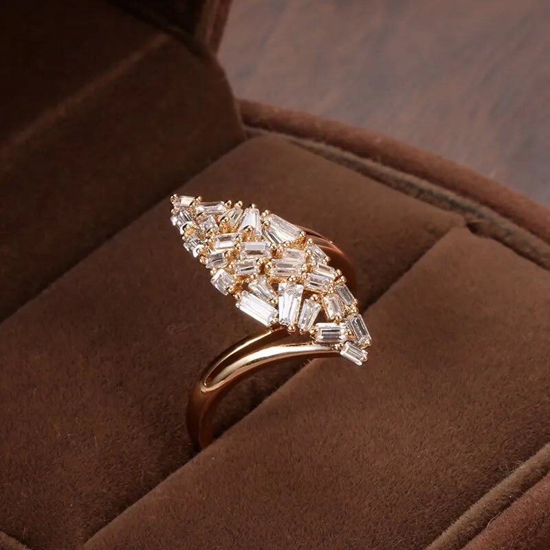 Full Square Zircon Inlay 585 Gold Color Rings for Women