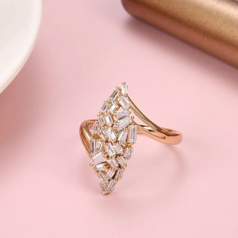 Full Square Zircon Inlay 585 Gold Color Rings for Women