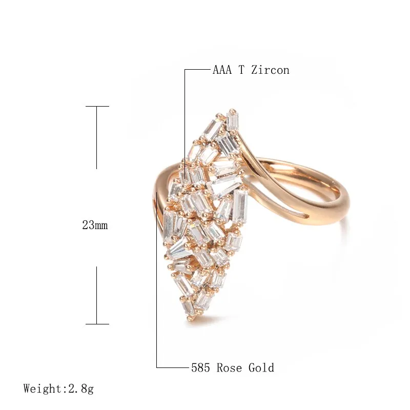 Full Square Zircon Inlay 585 Gold Color Rings for Women