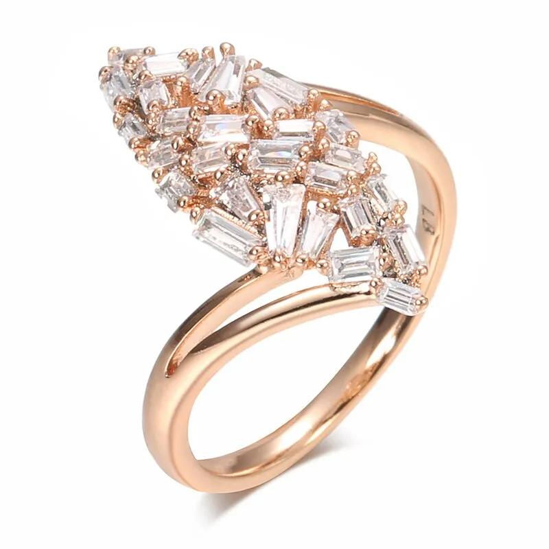Full Square Zircon Inlay 585 Gold Color Rings for Women