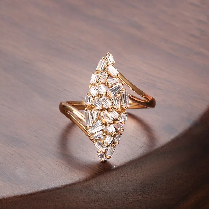 Full Square Zircon Inlay 585 Gold Color Rings for Women