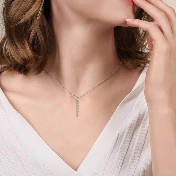 Gabriel & Co. Round Cut Vertical Bar Diamond Necklace Pendant
