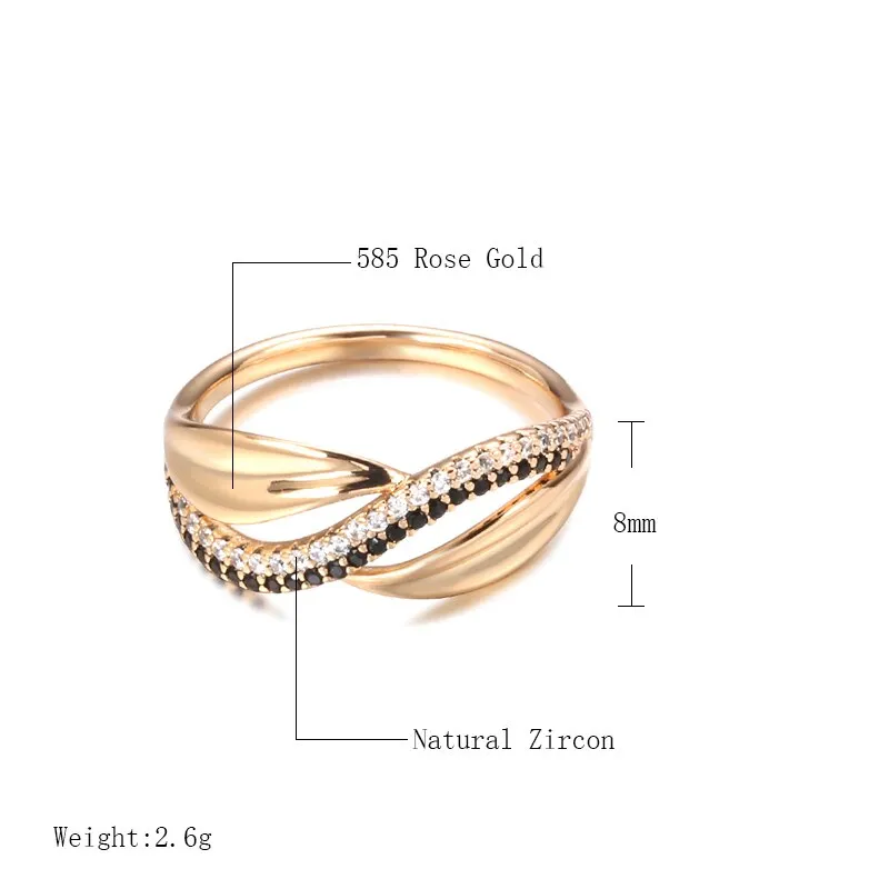 Geometric Twist Double Black White Zircon Women Rings