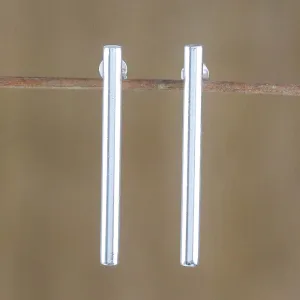 Gleaming Pillars Sterling Silver Cylindrical Drop Earrings from Thailand