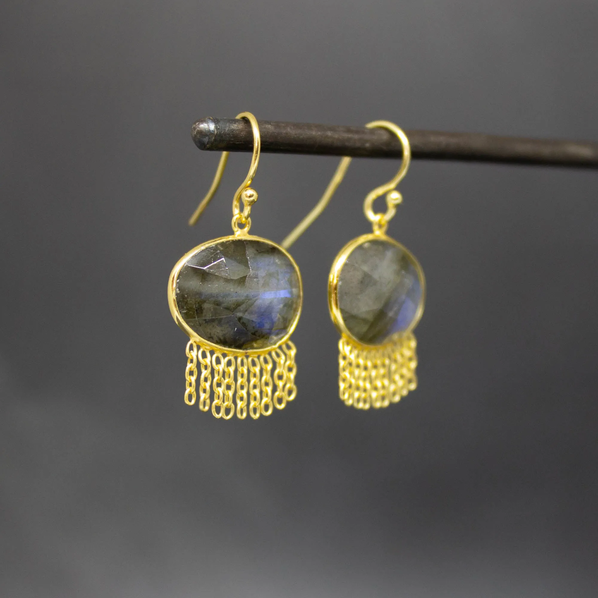 Gold and Gemstone Chain Drop Earrings