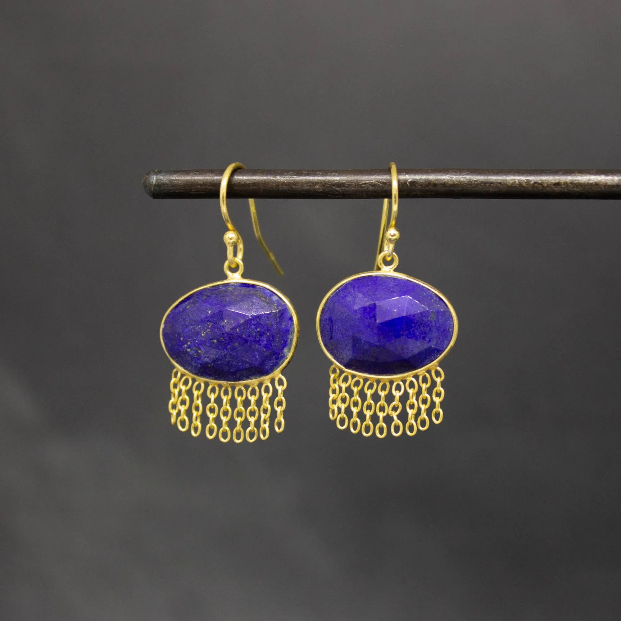 Gold and Gemstone Chain Drop Earrings