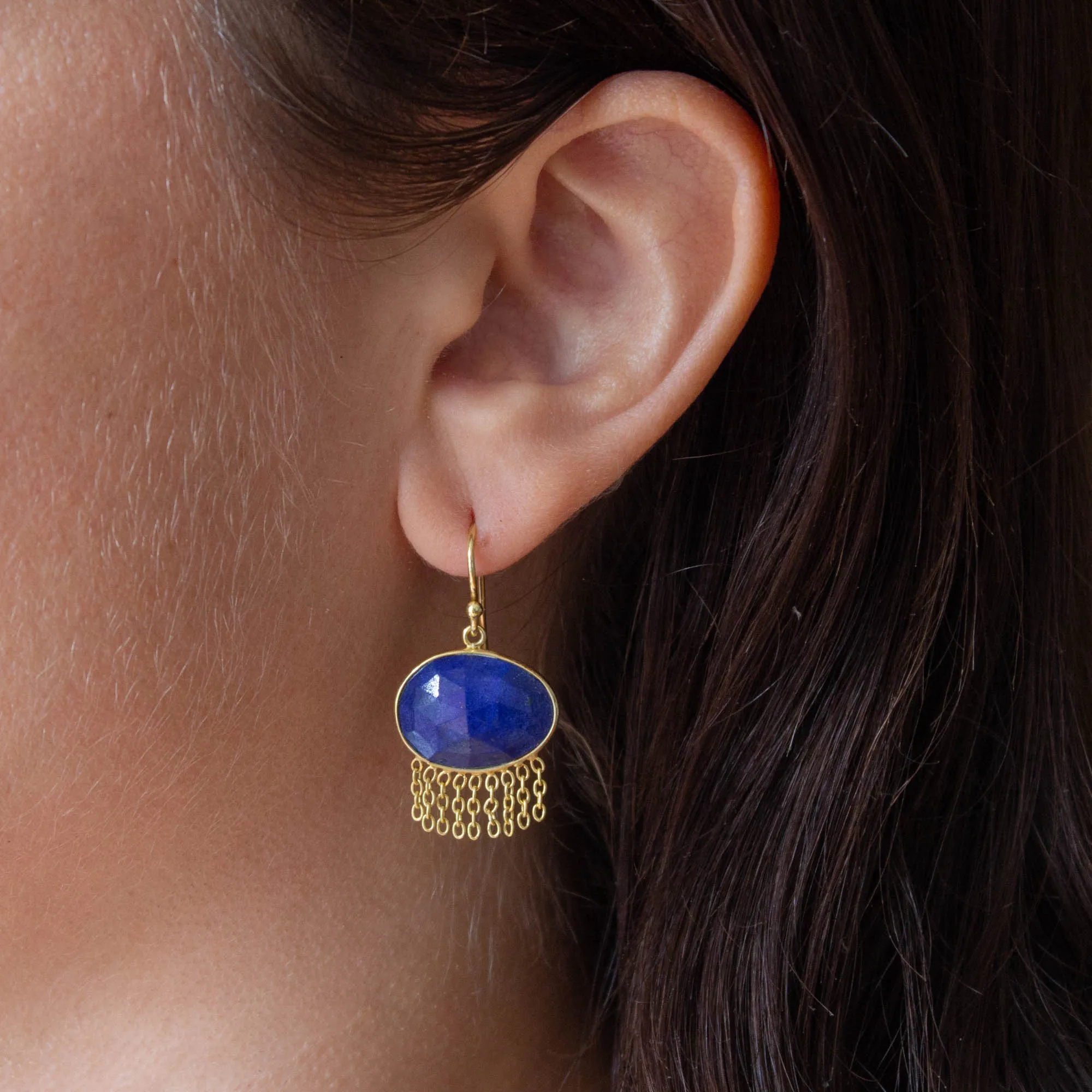 Gold and Gemstone Chain Drop Earrings