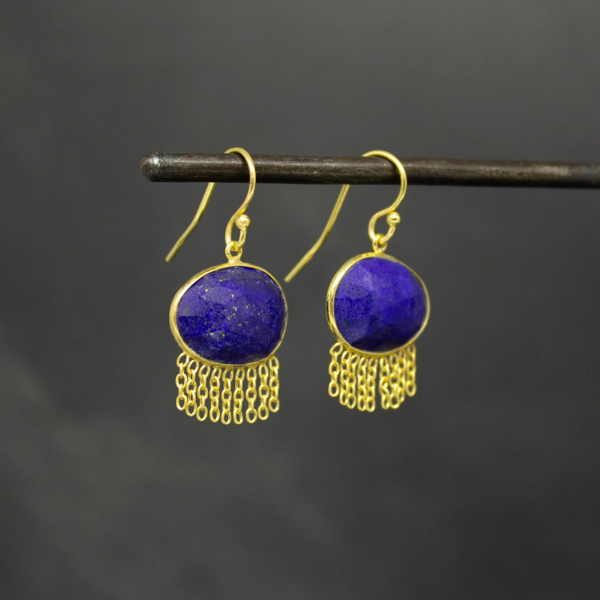 Gold and Gemstone Chain Drop Earrings