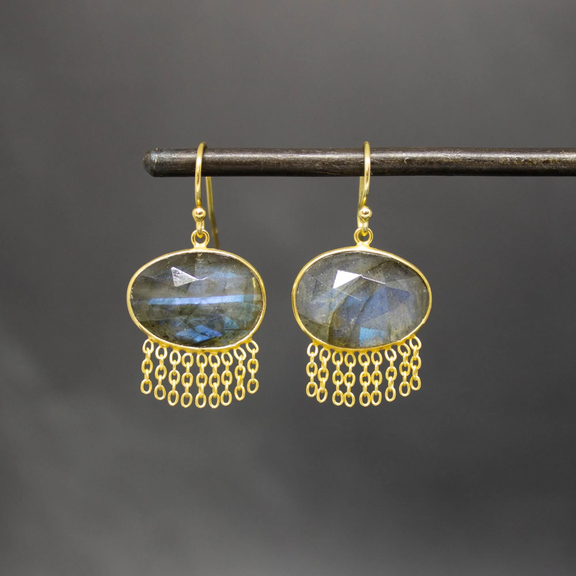 Gold and Gemstone Chain Drop Earrings