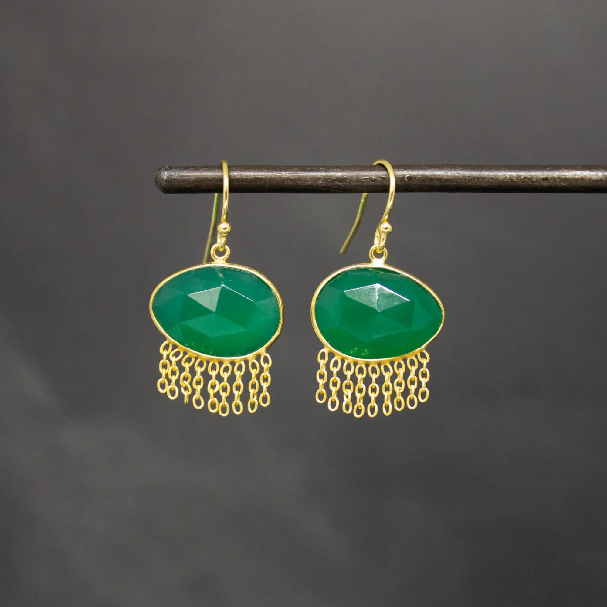 Gold and Gemstone Chain Drop Earrings
