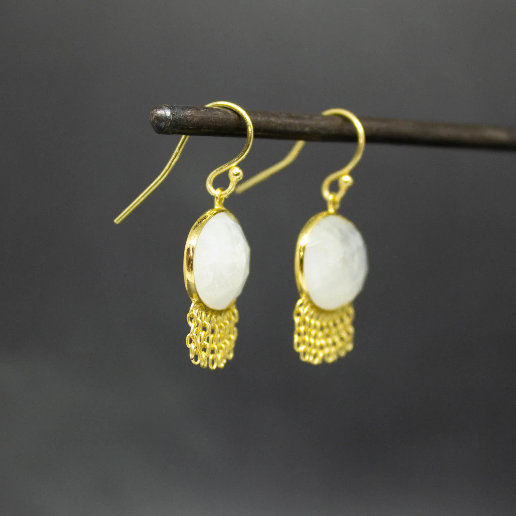Gold and Gemstone Chain Drop Earrings