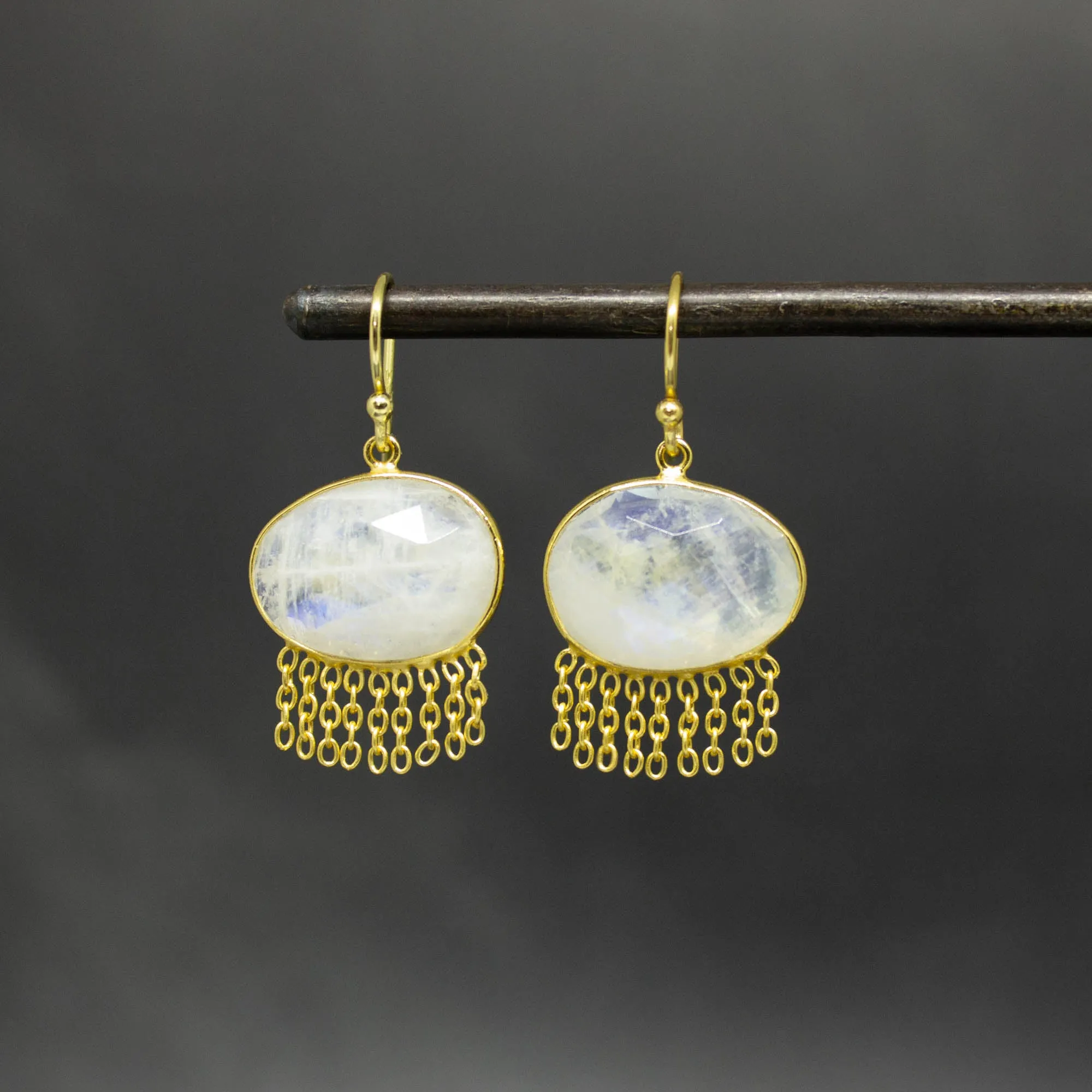Gold and Gemstone Chain Drop Earrings
