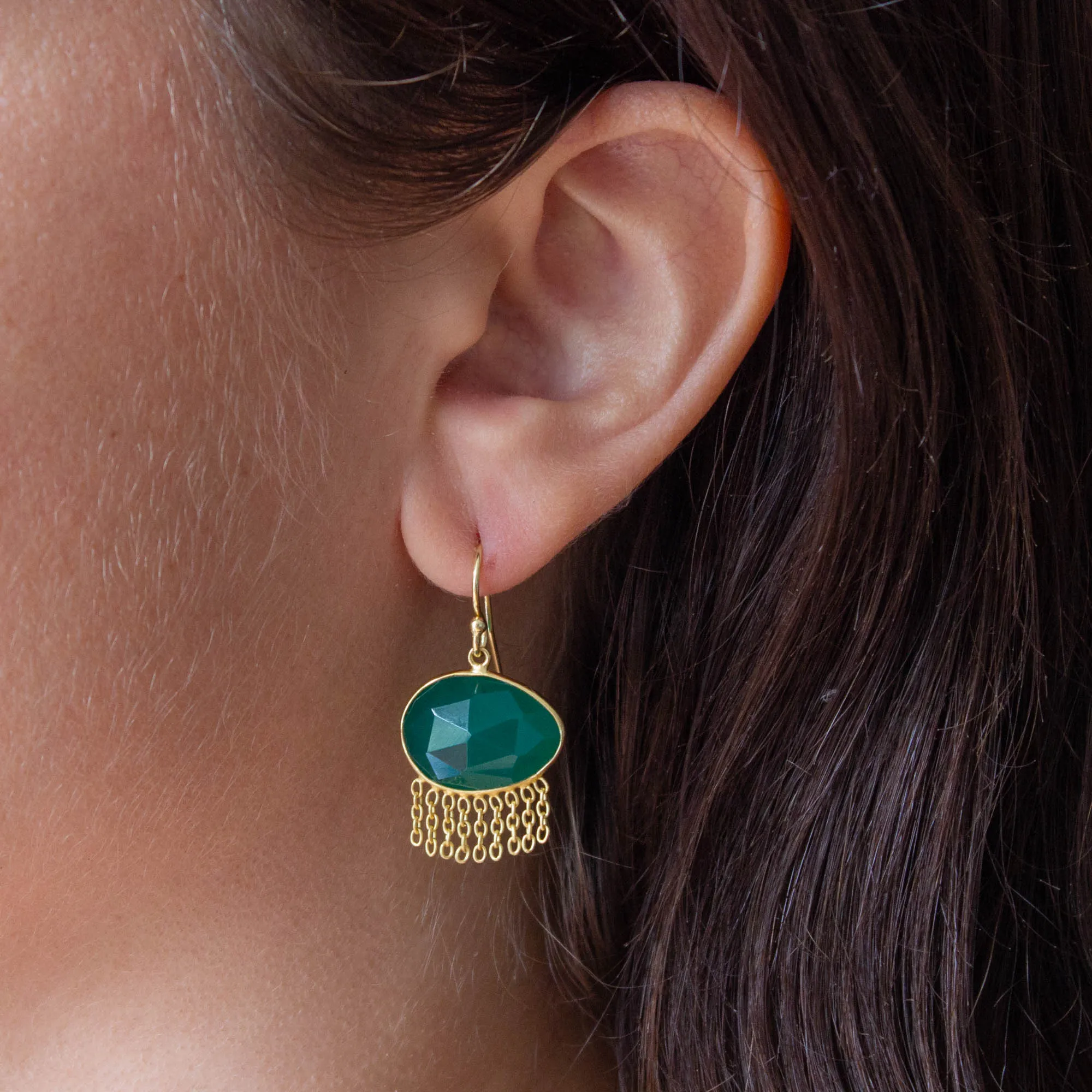 Gold and Gemstone Chain Drop Earrings