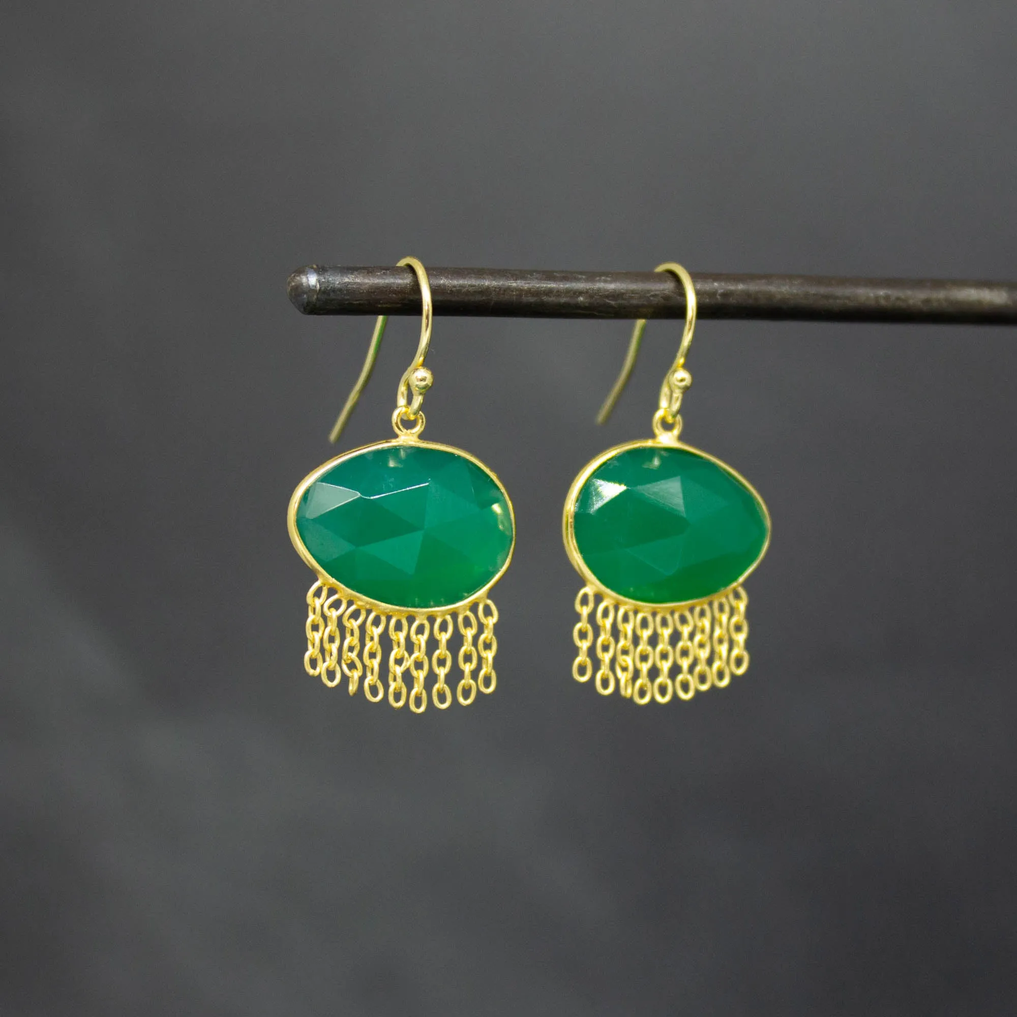 Gold and Gemstone Chain Drop Earrings
