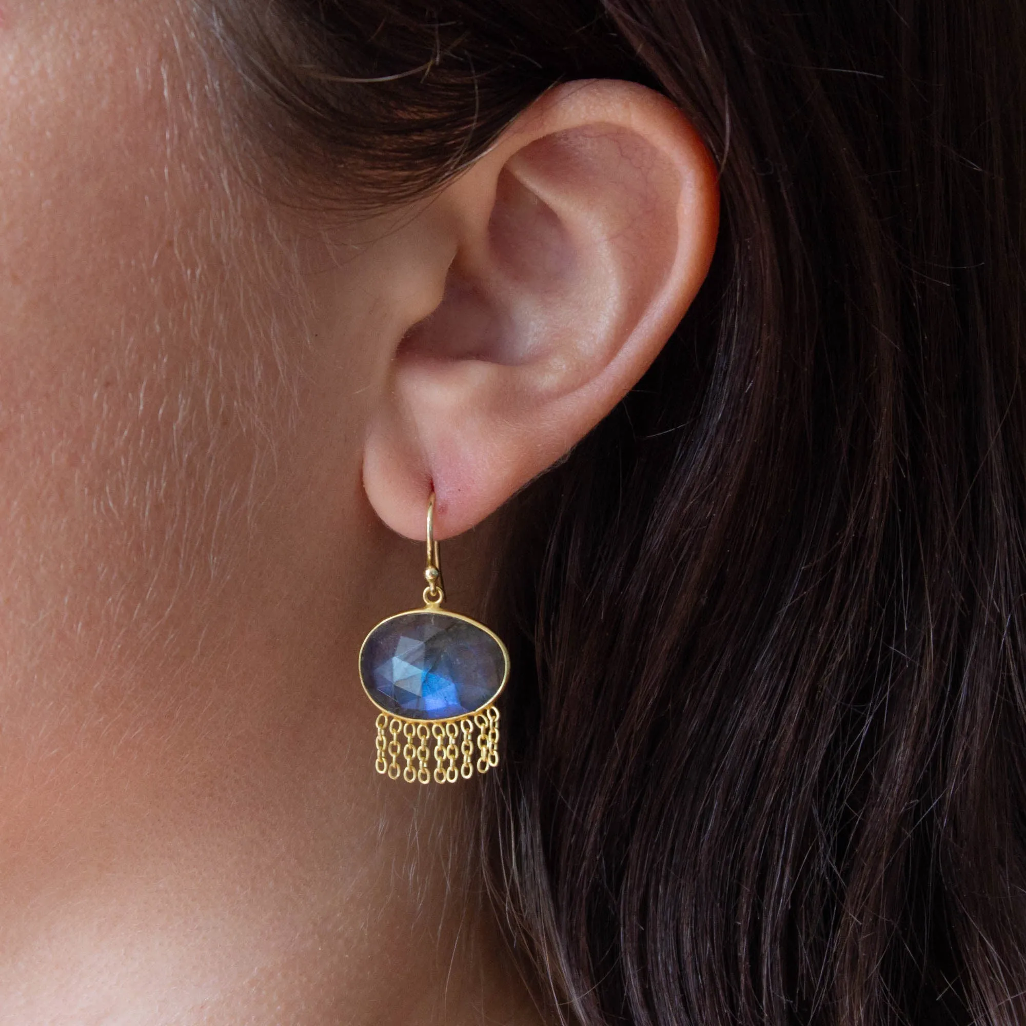 Gold and Gemstone Chain Drop Earrings