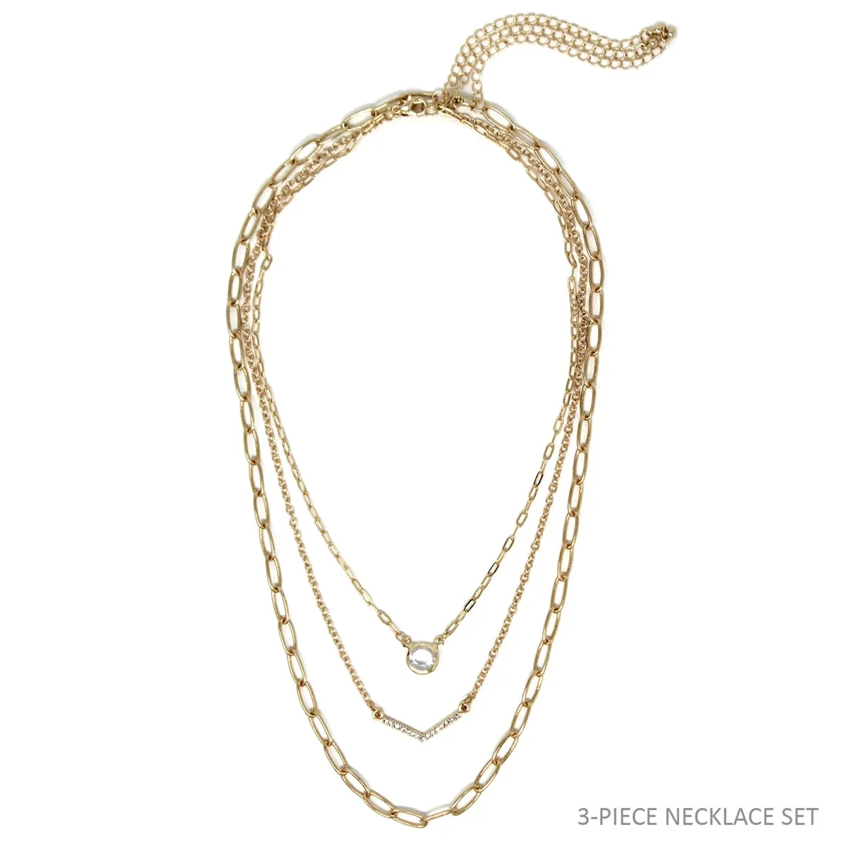 Gold Chain Layered with Round Crystal 16"-18" Necklace