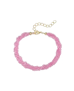 Gold Plated Pink Bead 5 Strand Bracelet