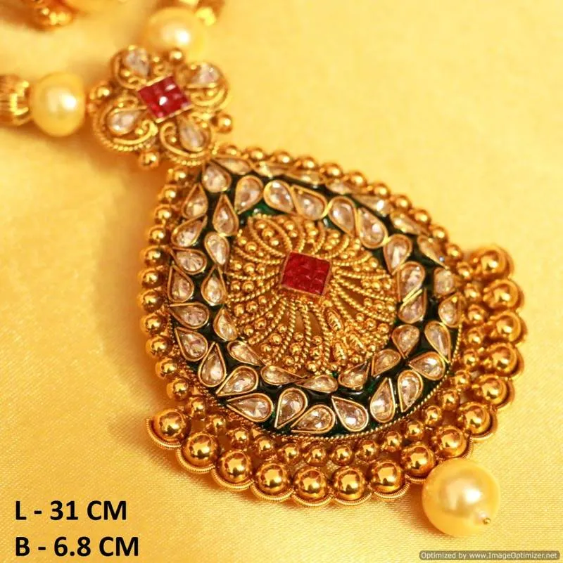 GOLD PLATED POLKI STUDDED MULTICOLOUR PENDANT SET