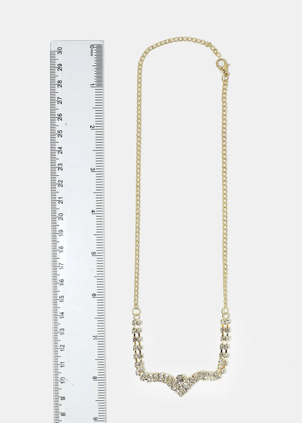 Gold Rhinestone Pointed Pendant Chain Necklace