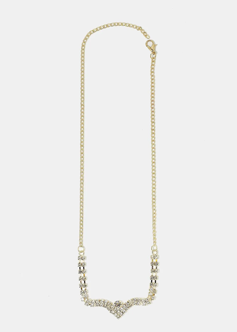 Gold Rhinestone Pointed Pendant Chain Necklace