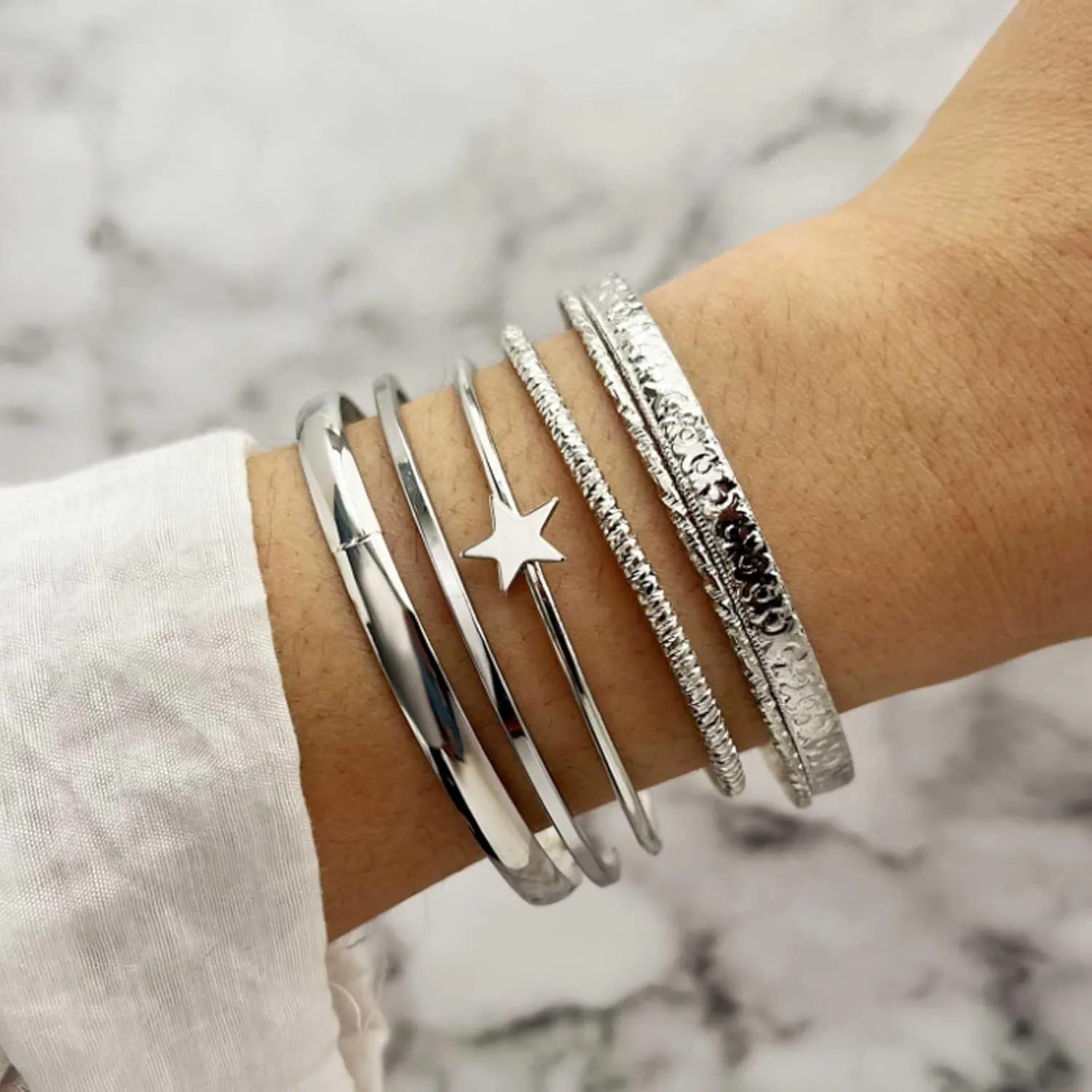 Gold Stack Bracelets Stackable Bracelets for Women Silver Bracelet Stack Non Tarnish Cuff Bangle Bracelets for Women Trendy Jewelry Gifts Accessories Stocking Stuffers