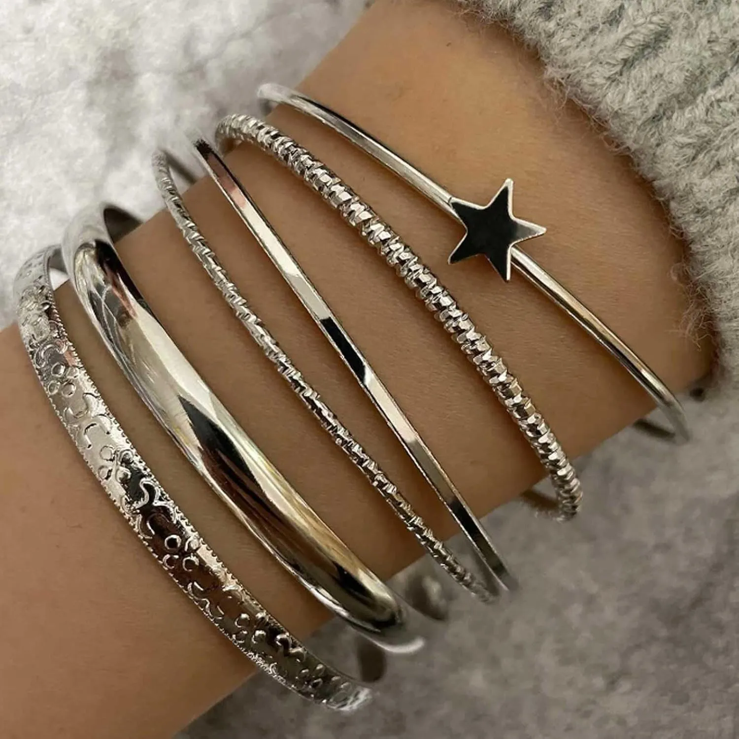 Gold Stack Bracelets Stackable Bracelets for Women Silver Bracelet Stack Non Tarnish Cuff Bangle Bracelets for Women Trendy Jewelry Gifts Accessories Stocking Stuffers