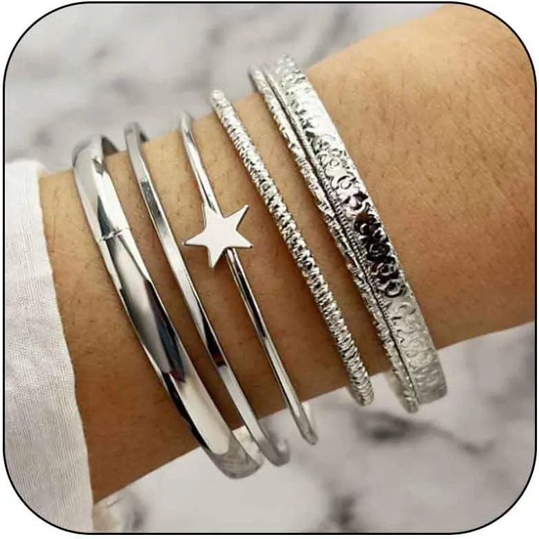 Gold Stack Bracelets Stackable Bracelets for Women Silver Bracelet Stack Non Tarnish Cuff Bangle Bracelets for Women Trendy Jewelry Gifts Accessories Stocking Stuffers