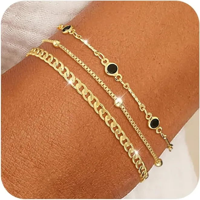 Gold/Silver Bracelets for Women,3 Piece Classical Stack Bracelet Fashion Adjustable Waterproof Jewelry Birthday Gift Gold Accessories for Women
