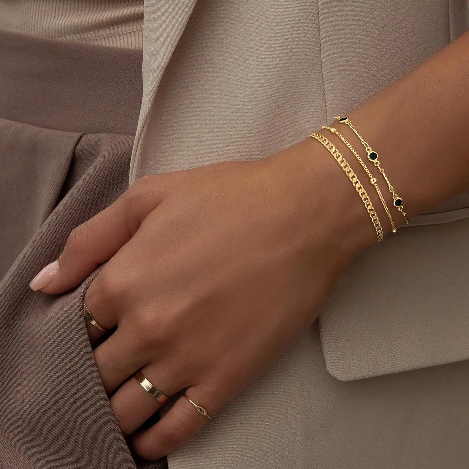 Gold/Silver Bracelets for Women,3 Piece Classical Stack Bracelet Fashion Adjustable Waterproof Jewelry Birthday Gift Gold Accessories for Women