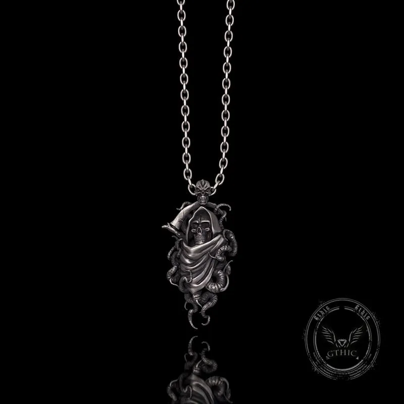 Gothic Skull Tentacle Demon Sterling Silver Pendant