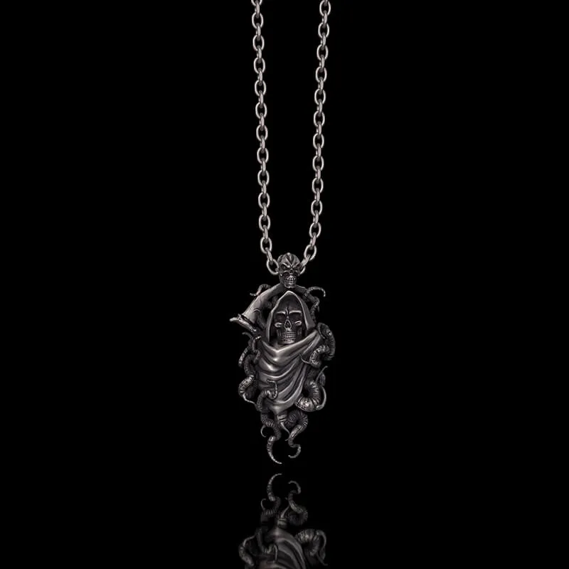 Gothic Skull Tentacle Demon Sterling Silver Pendant